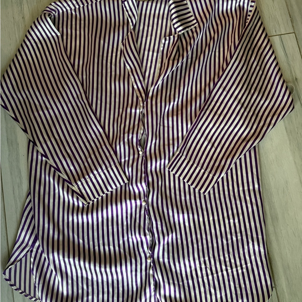 Vintage Victoria’s Secret Pajamas Night Dress Top M/l  Purple Stripes  Satin - Picture 7 of 9